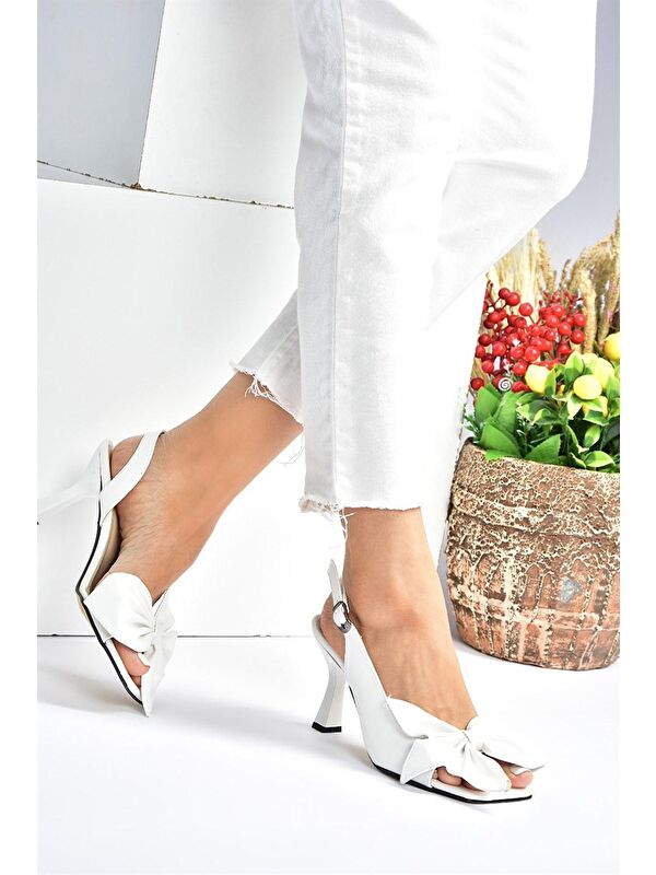 Beyaz Kurdele Detaylı Kadın Topuklu Ayakkabı K749384909 - Görsel 4