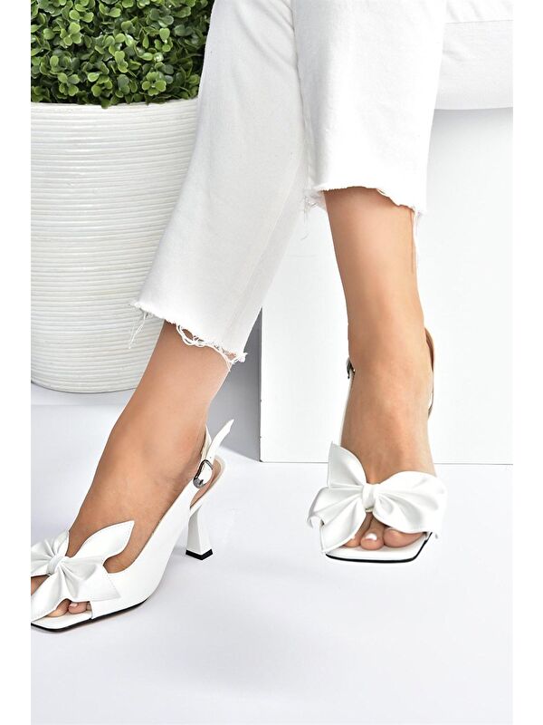 Beyaz Kurdele Detaylı Kadın Topuklu Ayakkabı K749384909 - Görsel 5