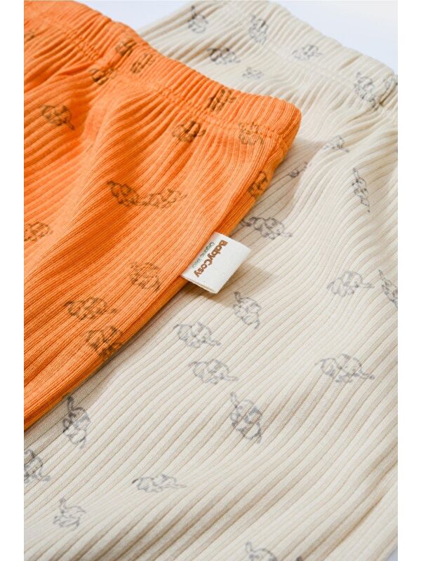 BabyCosy Organic  Organik Modal Fil Baskılı 2'li Patikli Tayt Pantolon csym11619