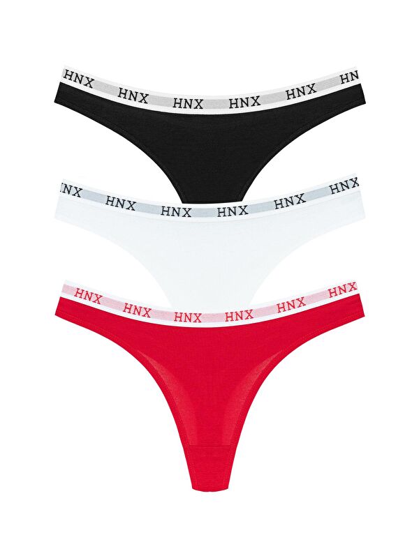Hnx Pamuklu Beli Lastikli Basic Kadın Tanga Külot 3'lü