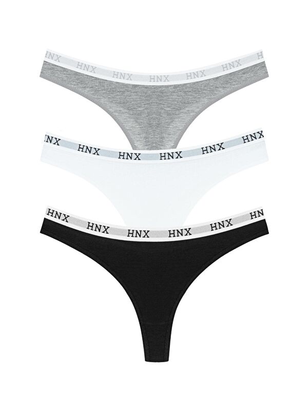 Hnx Pamuklu Beli Lastikli Basic Kadın Tanga Külot 3'lü