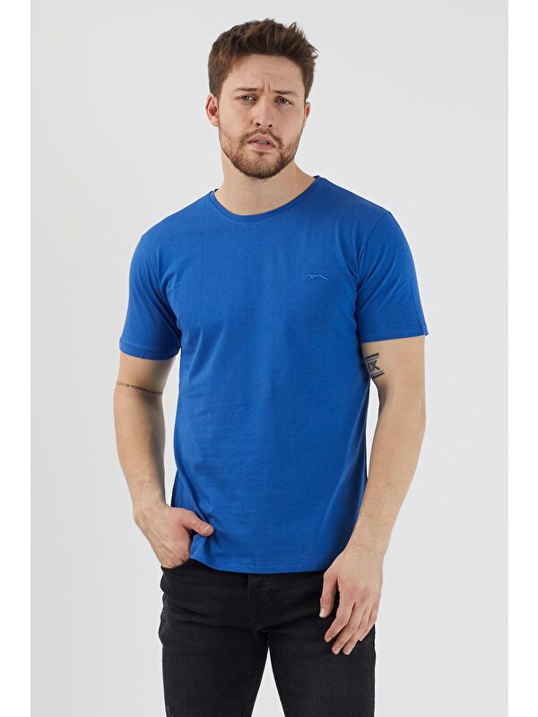 SLAZENGER SANDER KTN Erkek %100 Pamuk Tişört Saks Mavi