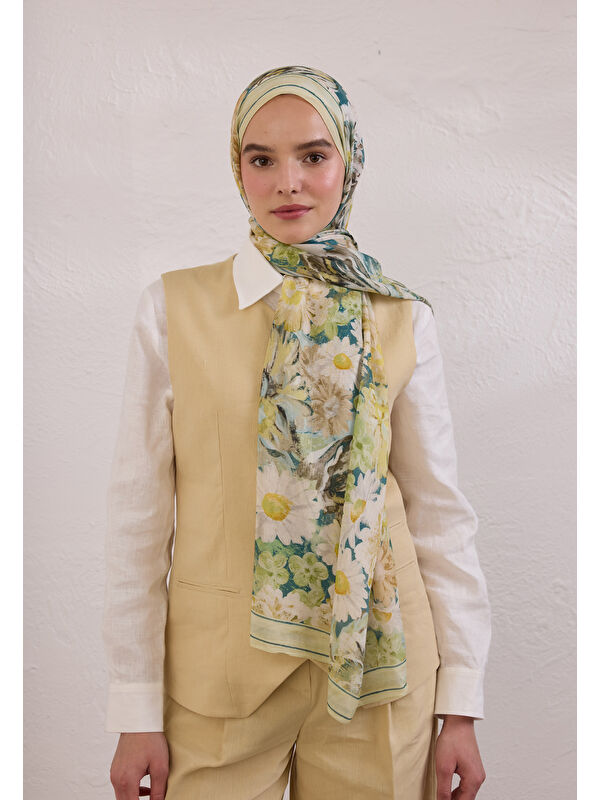 Fresh Scarfs Jasmıne Joy Desen Rami Şal Soft Yeşil