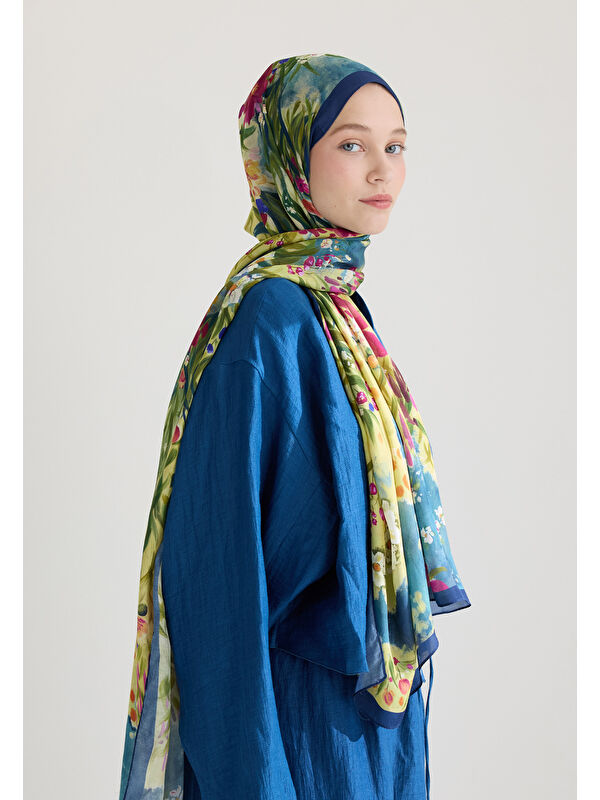 Fresh Scarfs Sweet Garden Floş Viskon Şal İndigo