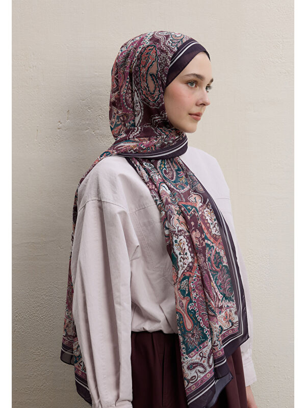 Fresh Scarfs Dark Bohemy Desen İpek Krep Şal Erik Çürüğü