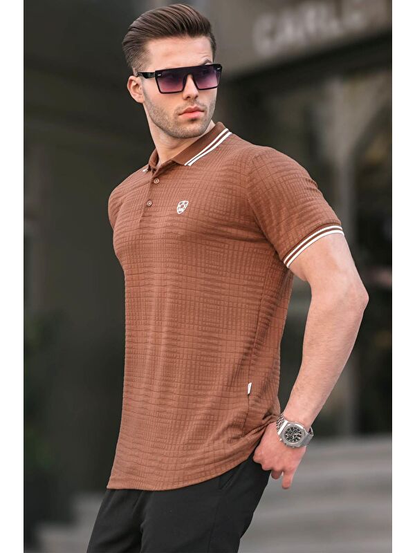 Madmext Kahverengi Basic Regular Fit Erkek Polo Yaka Tişört 6100