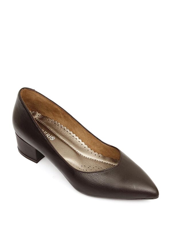 Hakiki Deri Sivri Burun Kısa Kalın Topuklu Kadın Ayakkabı 25172 - Görsel 6