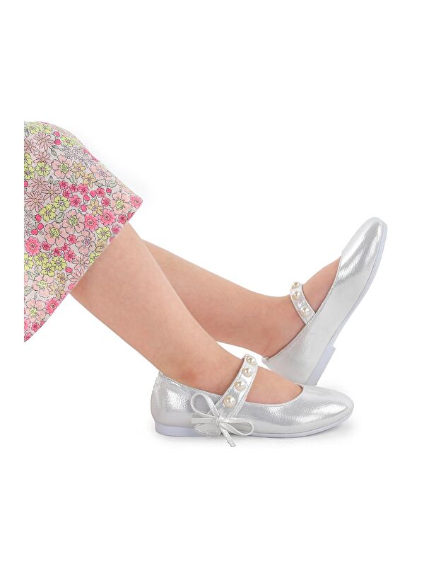 Bareti Vakko İncili Günlük Cırtlı Kız Çocuk Babet Ayakkabı - Görsel 4