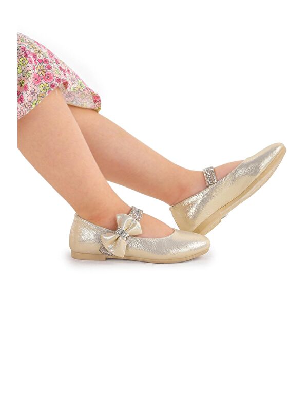 Cerry Vakko Cırtlı Kız Çocuk Taşlı Babet Ayakkabı - Görsel 4