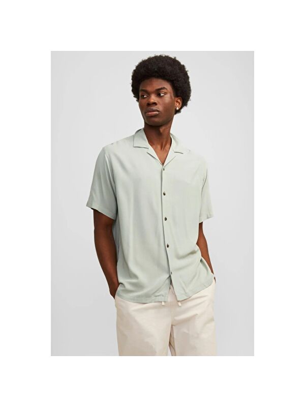 Jack & Jones Linen Blend Resort Erkek Turkuaz Klasik Yaka Gömlek