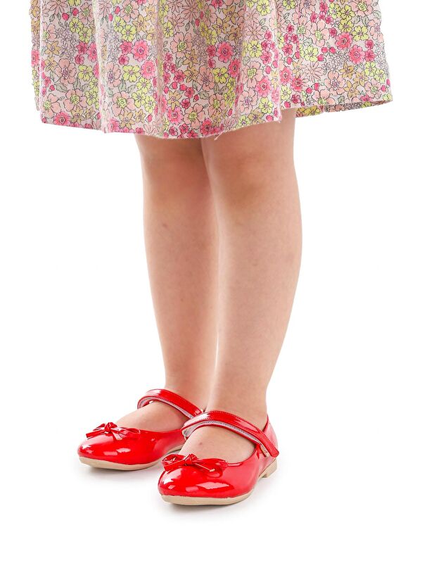 Barbe Rugan Fiyonklu Cırtlı Kız Çocuk Babet Ayakkabı - Görsel 3