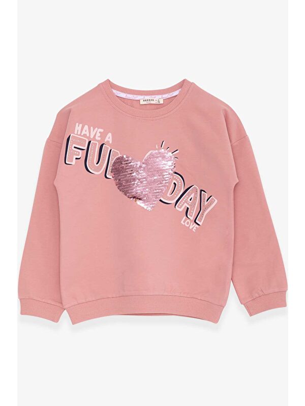 Breeze Kız Çocuk Sweatshirt Pullu Yazı Baskılı Gülkurusu (4-8 Yaş)