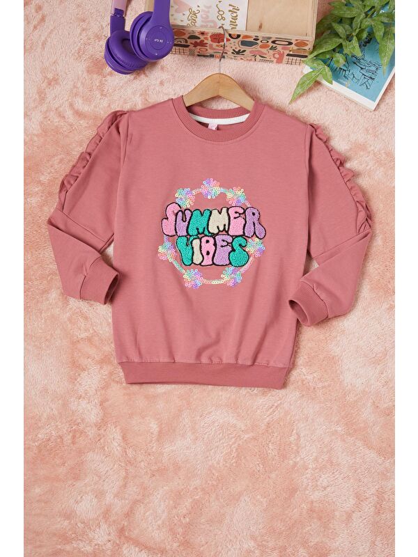 Pembe Life Kids Club Koyu Pembe Summer Yazı Nakışlı Kız Çocuk Sweatshirt 16584