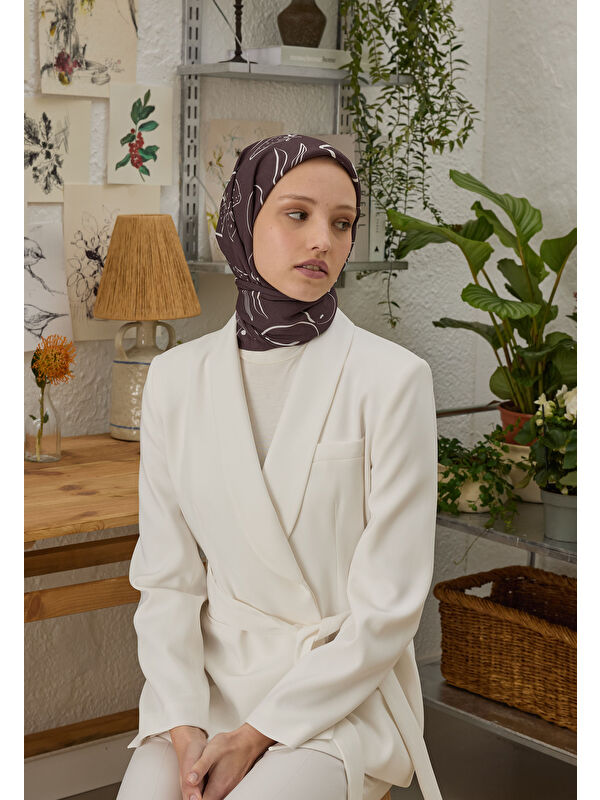 Fresh Scarfs Eloıse Desen Pamuk İpek Eşarp Koyu Mürdüm