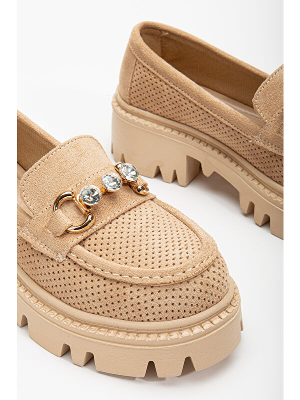 Tonny Black Bej Tonny Black Süet Rahat Kadın Kalıp Taban Önü Tokalı Loafer