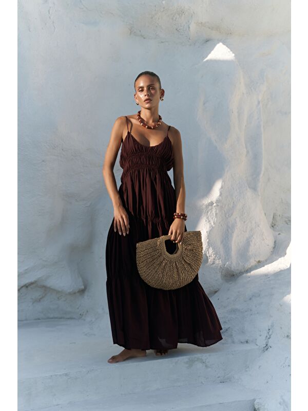 Mai Collection Dozza Askılı Bordo Uzun Elbise