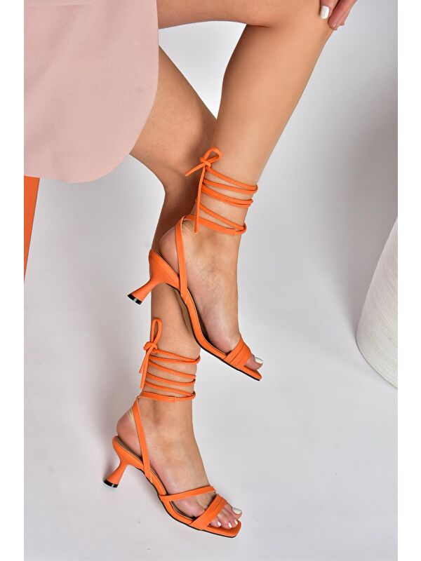 P404202209 Turuncu Bilek Bağlamalı Alçak Topuklu Kadın Ayakkabı - Görsel 2