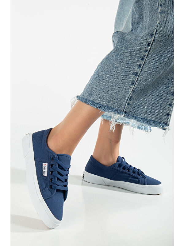 Tonny Black Yeşil Tonny Black Rahat Kalip Kadın Krep Taban Bağcıklı Keten Günlük Ayakkabı