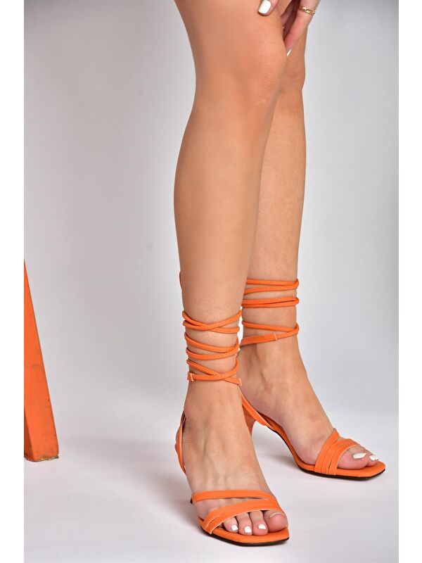 P404202209 Turuncu Bilek Bağlamalı Alçak Topuklu Kadın Ayakkabı - Görsel 3