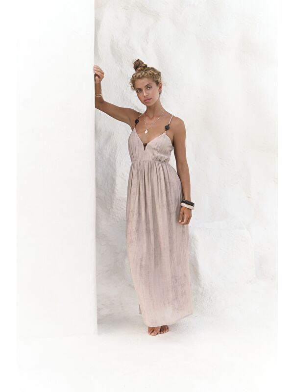 Mai Collection Aden Boncuk Detay Vizon Elbise