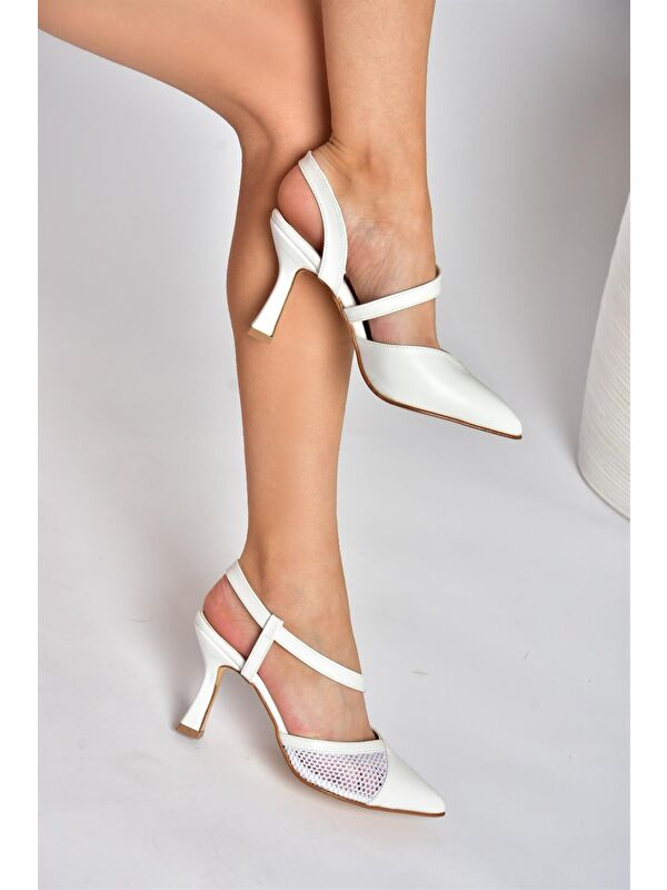 P372733109 Beyaz Kumaş Detaylı Kadın Topuklu Ayakkabı - Görsel 2