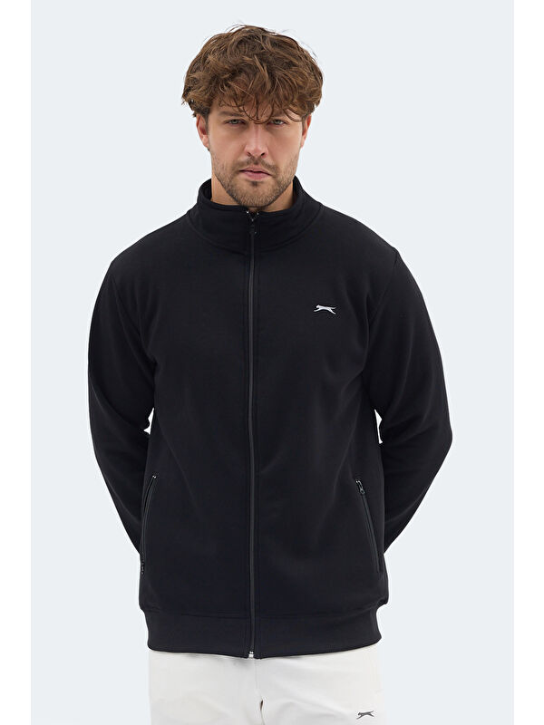 SLAZENGER MENDOZA I   Dik Yaka Cepli Siyah Erkek Polar Fermuarlı Sweatshirt Hırka
