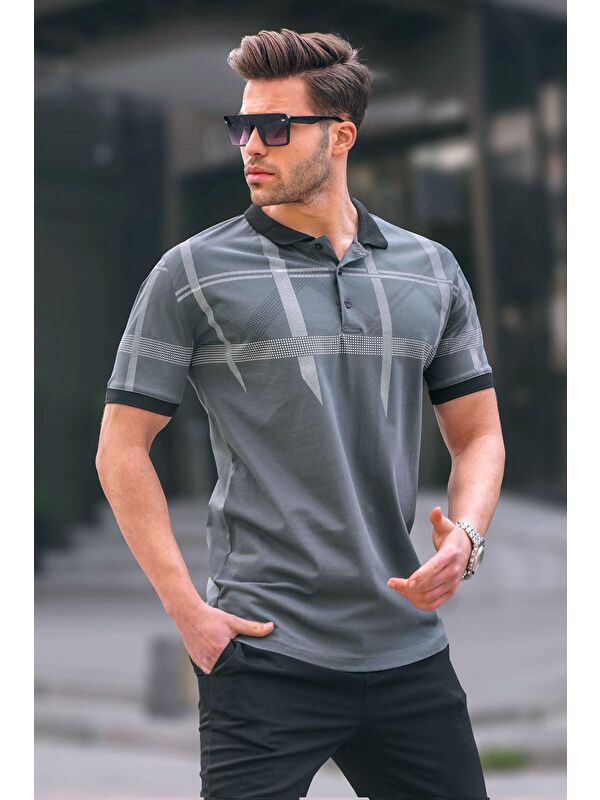 Madmext Füme Desenli Polo Yaka Erkek Tişört 6080