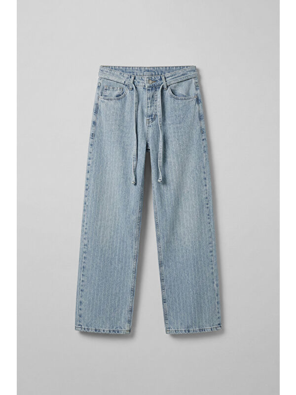 Abluka Online Erkek Desenli Kemer Detaylı Baggy Fit Jean Mavi