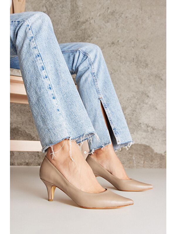 Kadın Hakiki Deri Topuklu Ayakkabı 1231003 324 Bej - Görsel 3