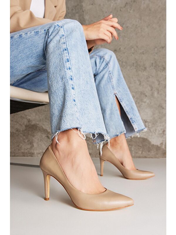 Kadın Hakiki Deri Topuklu Ayakkabı 1231003 4292 Bej - Görsel 3