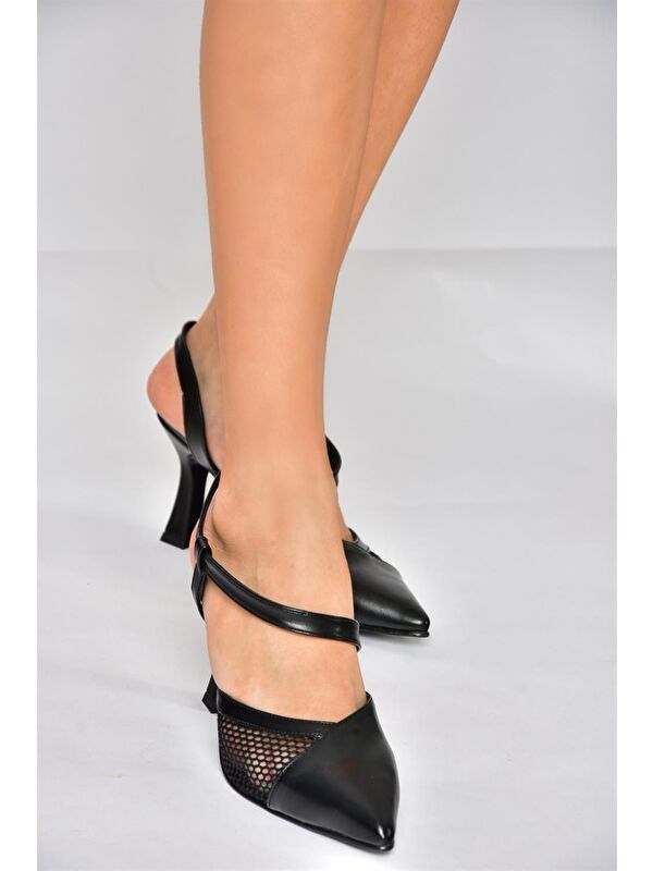 P372733109 Siyah Kumaş Detaylı Kadın Topuklu Ayakkabı - Görsel 5