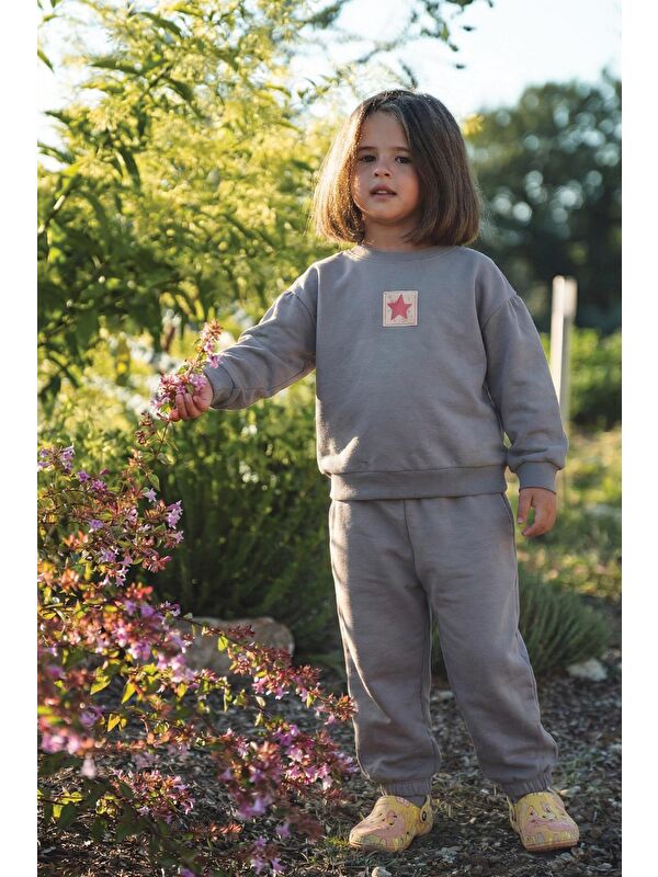 CİGİT Etiket Detaylı Sweatshirt Takım 1-7 Yaş Mint Yeşil