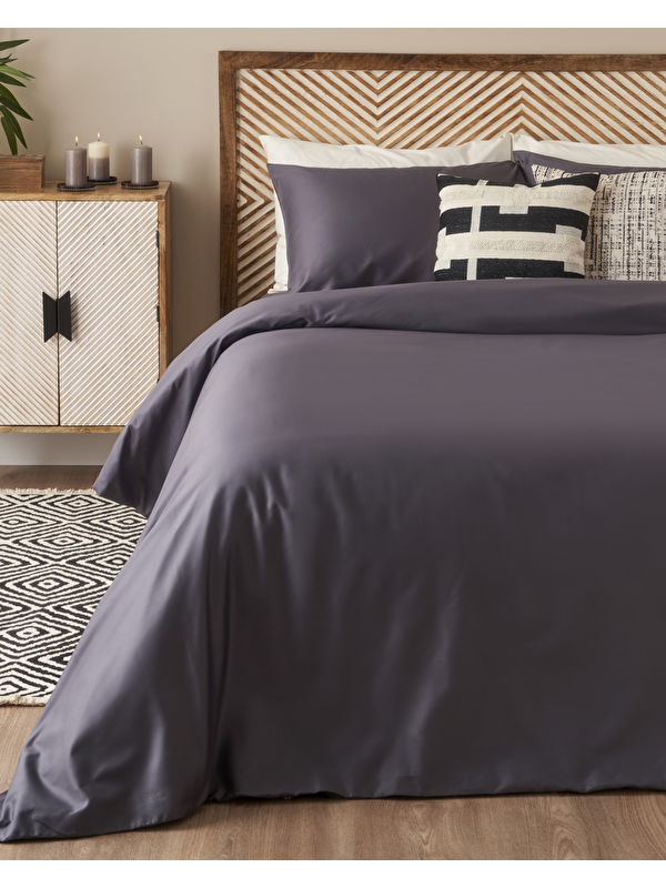 Bella Maison %100 Pamuk Saten Supreme Basic Çift Kişilik Nevresim Seti Antrasit (200x220 cm)