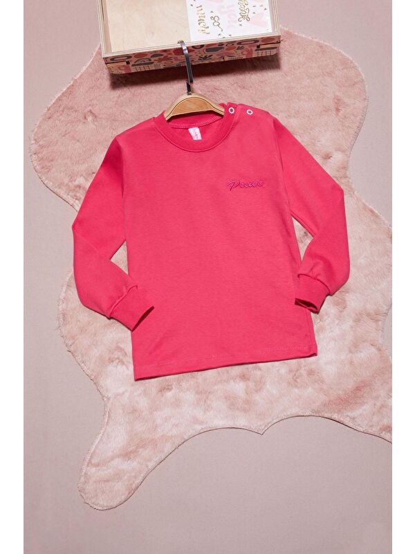 Pembe Life Kids Club Pembe Yazı Nakışlı Kız Çocuk Çıtçıtlı Sweatshirt 16416