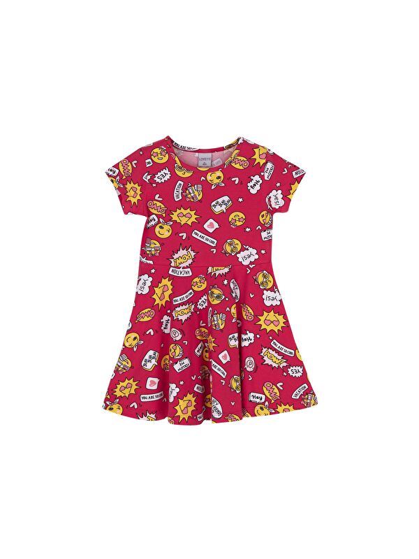 Lovetti So Cool Kız Çocuk Desenli Kısa Kollu Elbise