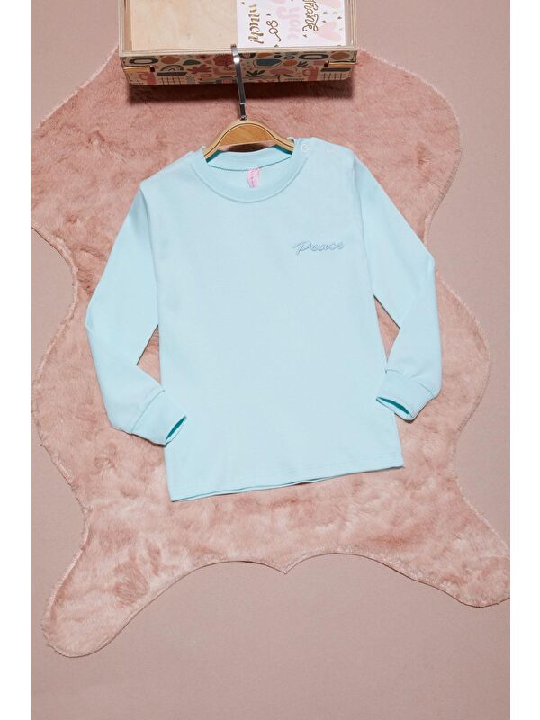Pembe Life Kids Club Mint Yazı Nakışlı Kız Çocuk Çıtçıtlı Sweatshirt 16422