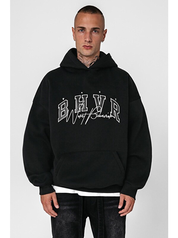 Madmext Siyah Oversize Erkek Kapüşonlu Sweatshirt 5344