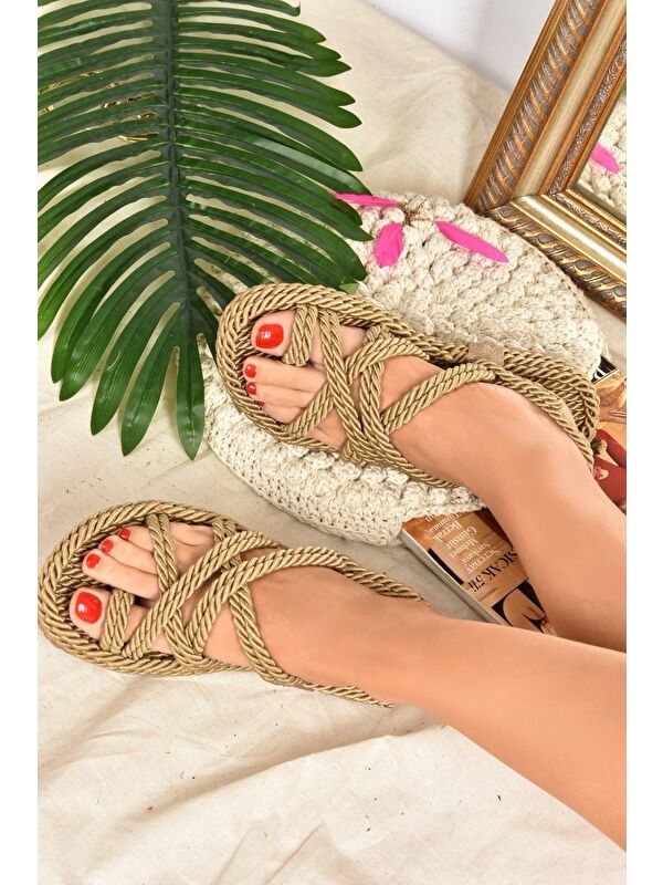 Altın Kumaş Kadın Sandalet F470135104 - Görsel 5