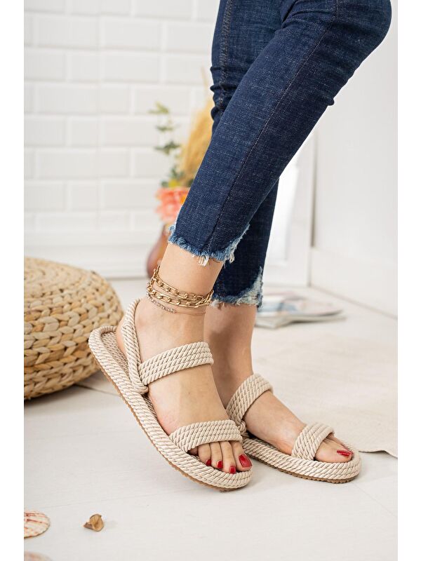 Ten Halat İpli Hasır Kadın Sandalet K596012104 - Görsel 3