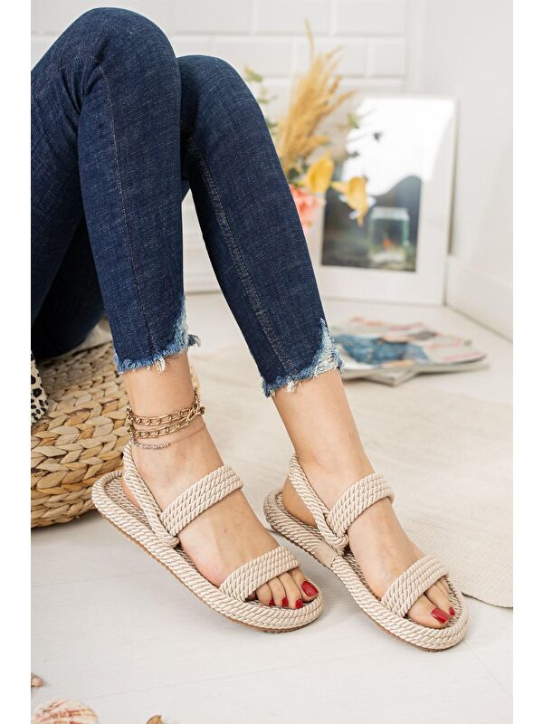 Ten Halat İpli Hasır Kadın Sandalet K596012104 - Görsel 4