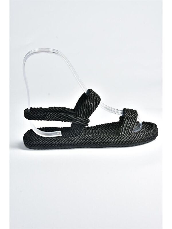 Siyah Halat İpli Hasır Kadın Sandalet K596012104 - Görsel 6