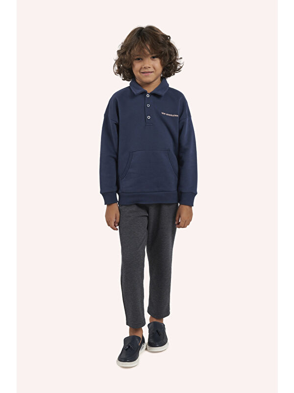 Panço Erkek Çocuk Beli Lastikli Lacivert Örme Pantolon