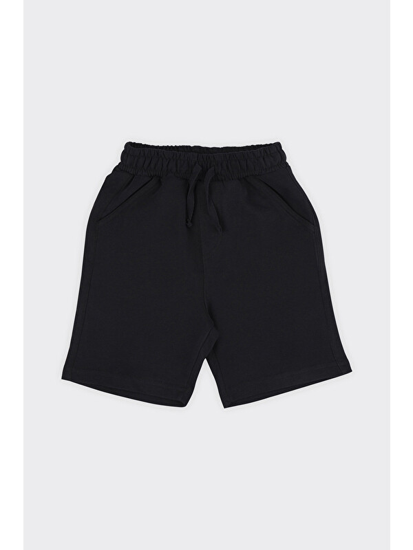Panço Unisex Çocuk Beli Lastikli Siyah Örme Şort