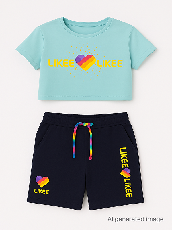 Toontoykids Kız Çocuk Likee Baskılı Cebi Şortlu Takım