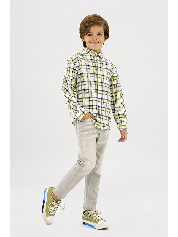 Panço Erkek Çocuk Yıkamalı Gri Jean Pantolon