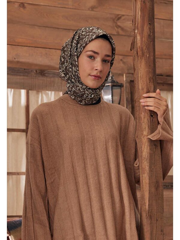 Fresh Scarfs Estelle Desen Pamuk İpek Eşarp Kahve