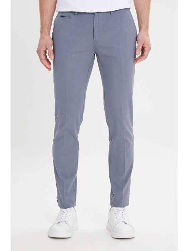 AC&Co / Altınyıldız Classics Erkek Petrol Slim Fit Dar Kesim Yan Cepli Pamuklu Esnek Armürlü Pantolon