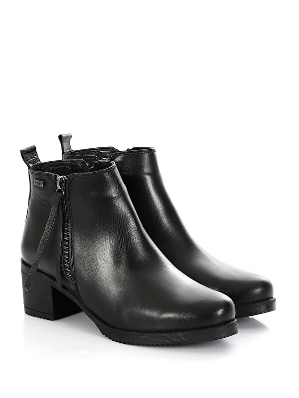 SİYAH Gön Hakiki Deri Yuvarlak Burun Topuklu Kauçuk Taban Fermuarlı Kadın Günlük Bot 51460 - Görsel 3