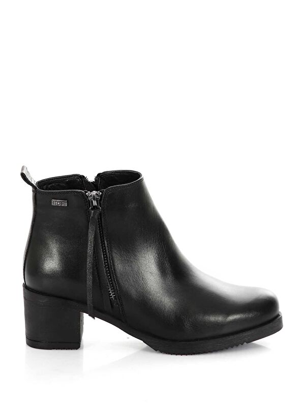 SİYAH Gön Hakiki Deri Yuvarlak Burun Topuklu Kauçuk Taban Fermuarlı Kadın Günlük Bot 51460 - Görsel 5