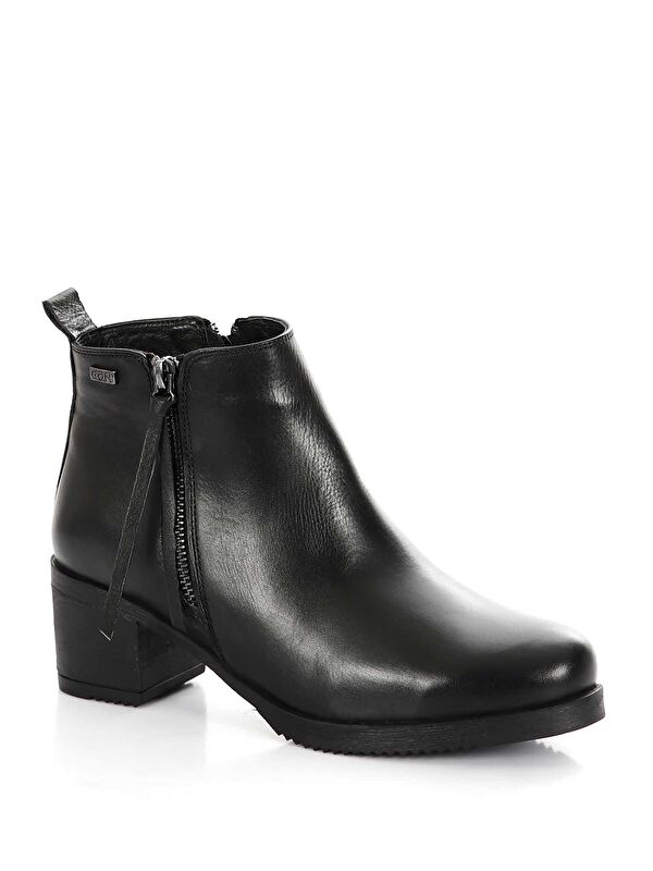 SİYAH Gön Hakiki Deri Yuvarlak Burun Topuklu Kauçuk Taban Fermuarlı Kadın Günlük Bot 51460 - Görsel 6